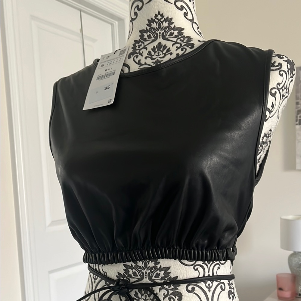 Zara Black Crop Tank Top with Tie Front